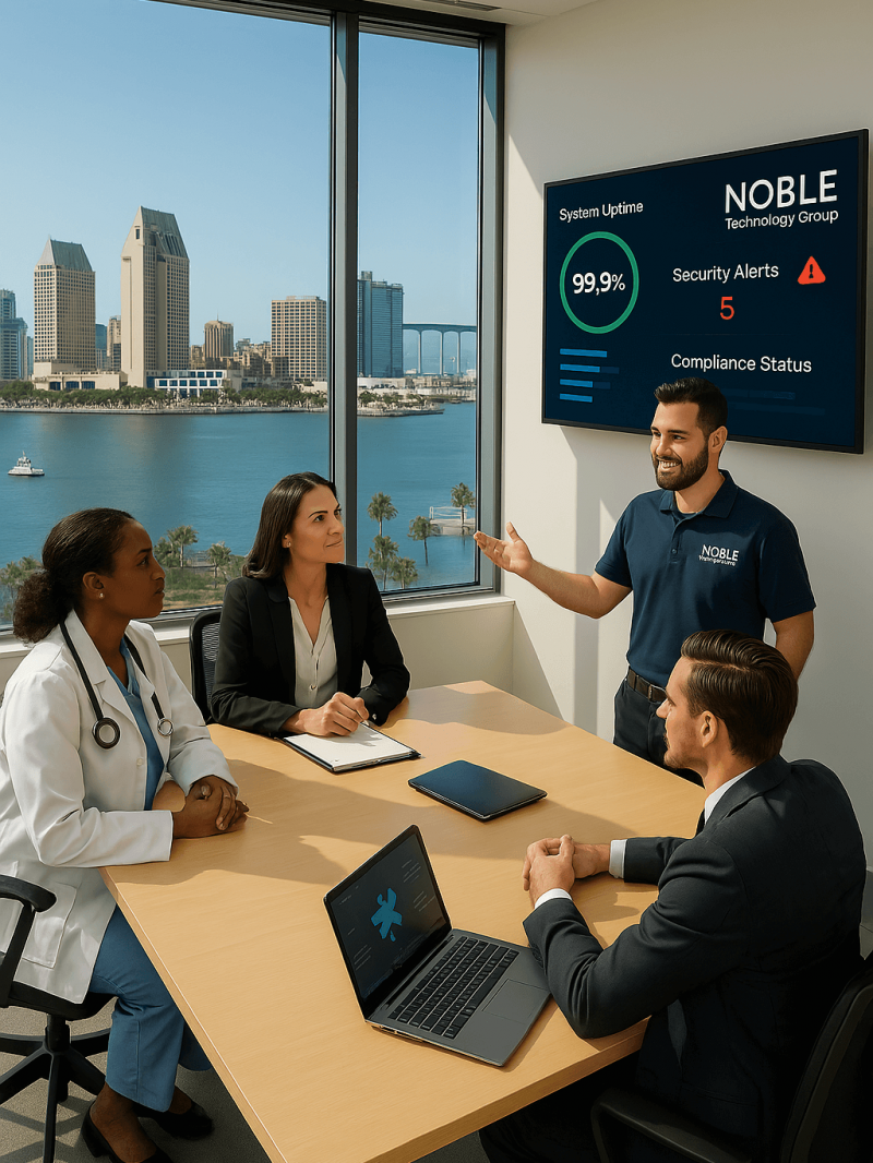 A sleek, sunlit office in downtown San Diego with_ San Diego IT Services