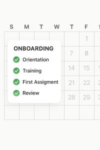 A clean checklist graphic with onboarding mileston 30-day onboarding checklist for law firm IT support