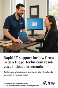 Rapid IT support for law firms in San Diego, technician resolves a lockout in seconds
