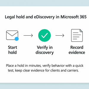 Legal hold and eDiscovery in Microsoft 365 for law firms, simple runbook diagram
